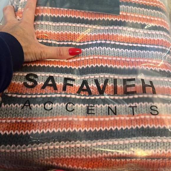 SAFAVIEH NWT Candy Stripe Knit Throw Blanket Style THR195A-5060 orange pink grey - Picture 5 of 8